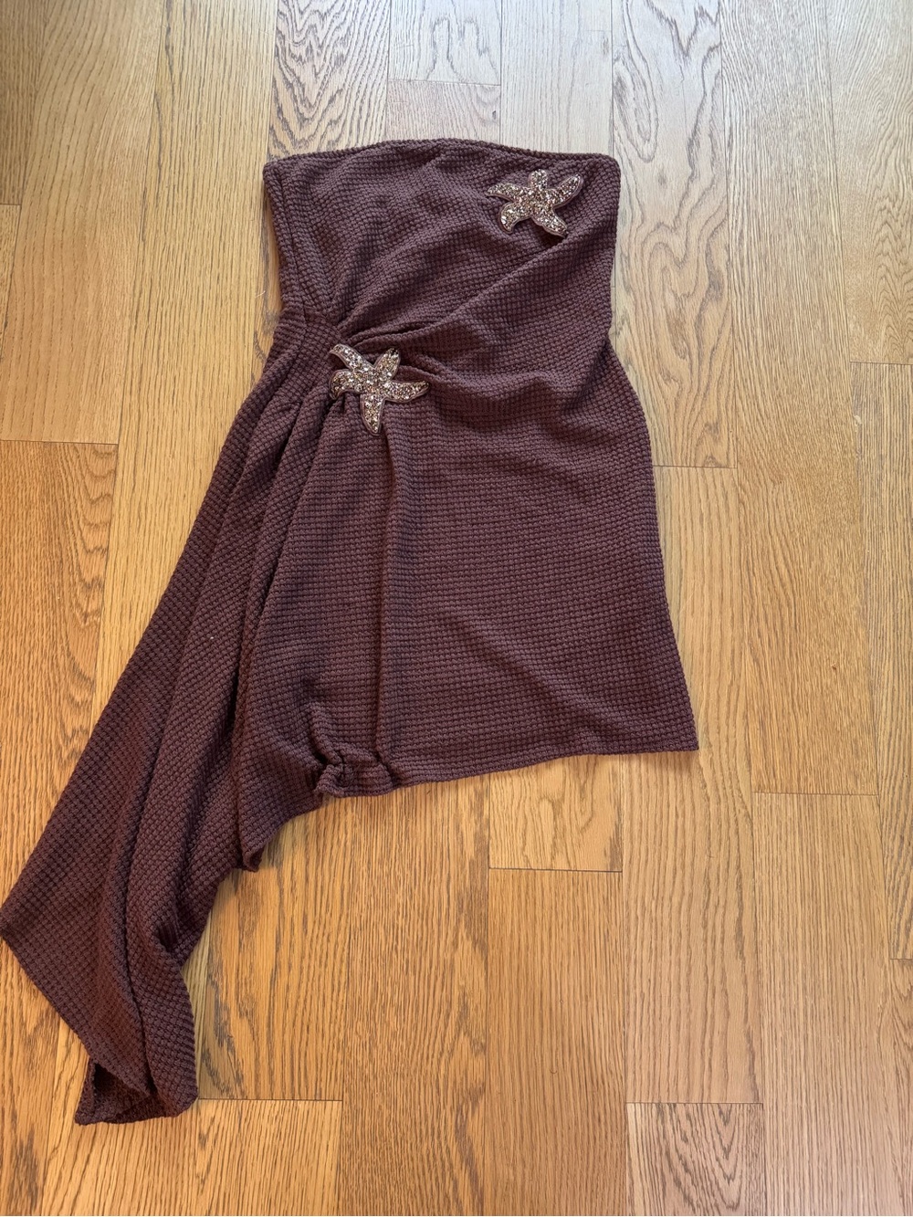 SHEIN Chocolate Brown Strapless Asymmetrical dress with Star Embellishments
